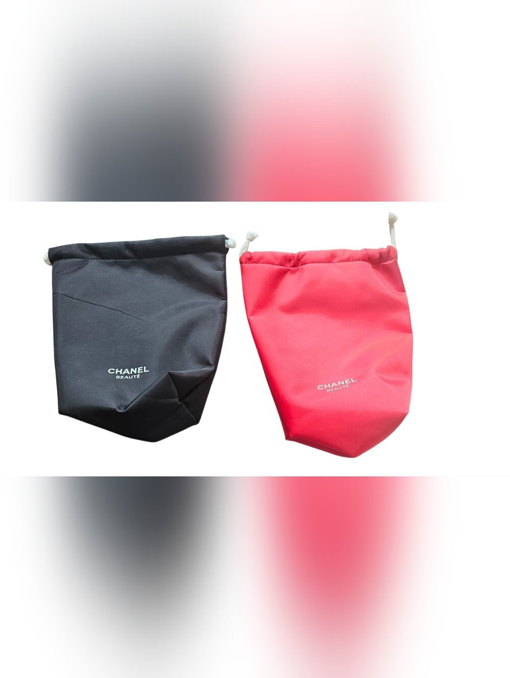 CHANEL Red and Black Drawstring Pouches